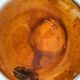Blown glass pitcher with bubbles from Biot – amber colour