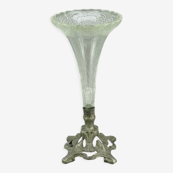 Soliflore en verre pressé sur piétement régule d'époque Art Nouveau