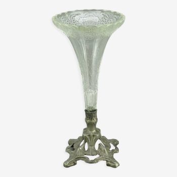 Soliflore in glass pressed on a regulated Art Nouveau base