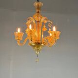 Venetian chandelier in gilded Murano glass with 5 light arms circa 1930