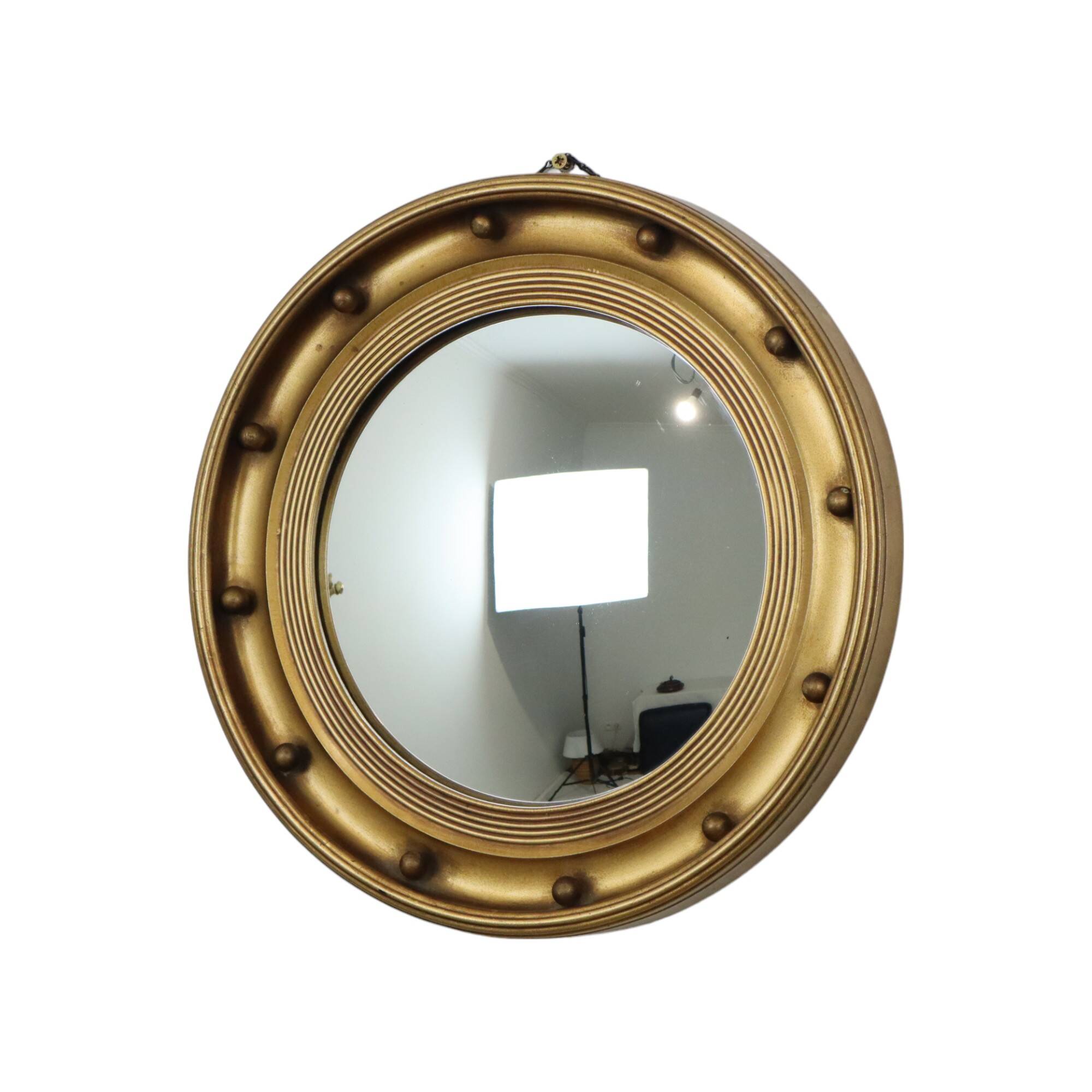 Large Old Butler Mirror Gold Colored Frame Porthole Witch's Eye 1930s