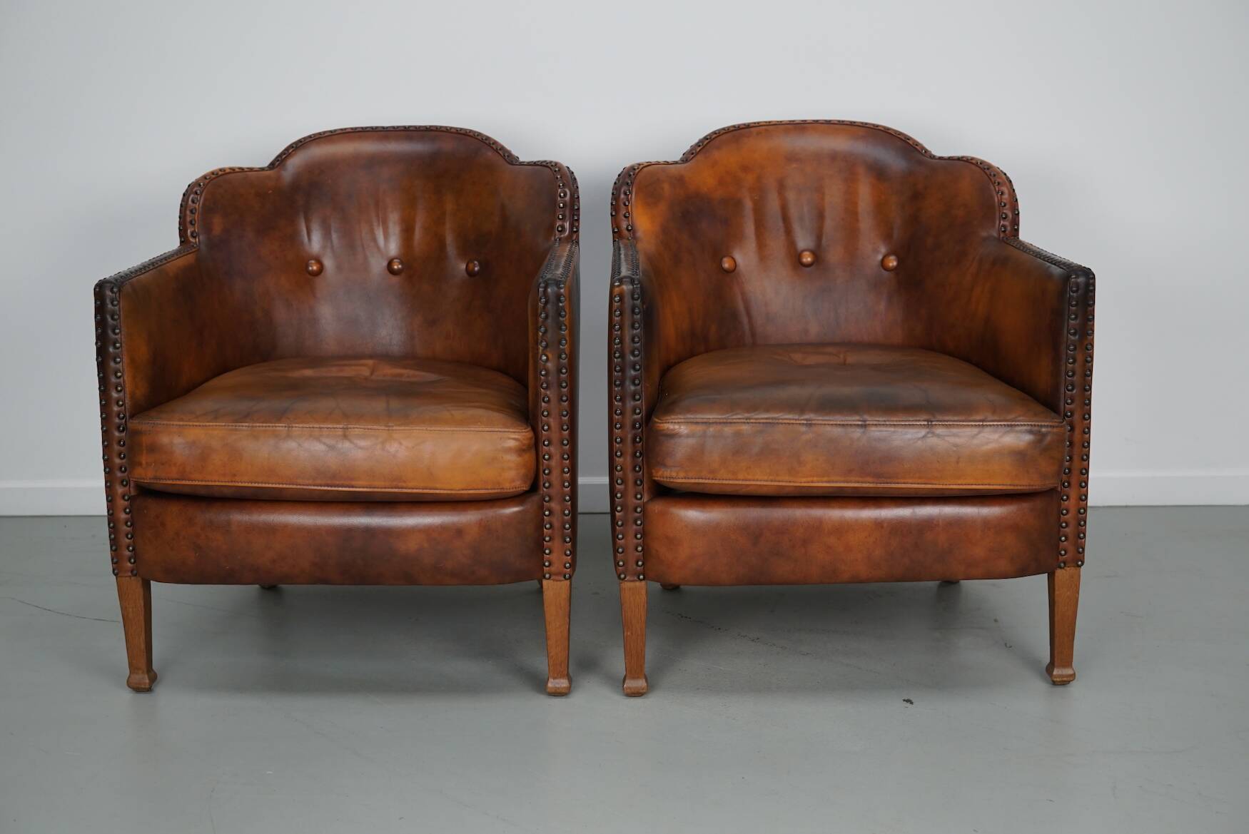 Vintage Dutch Cognac-Coloured Leather Club Chair, Lot of 2