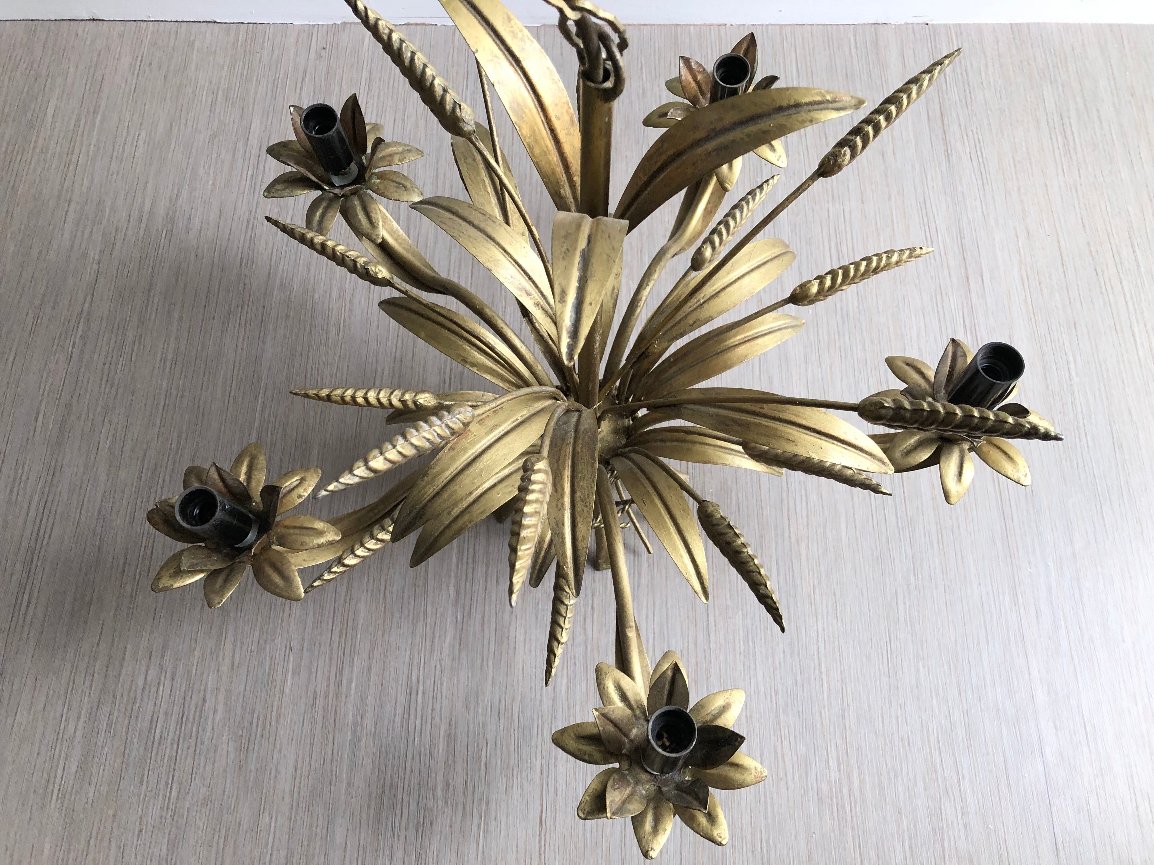 Golden wheat spike chandelier