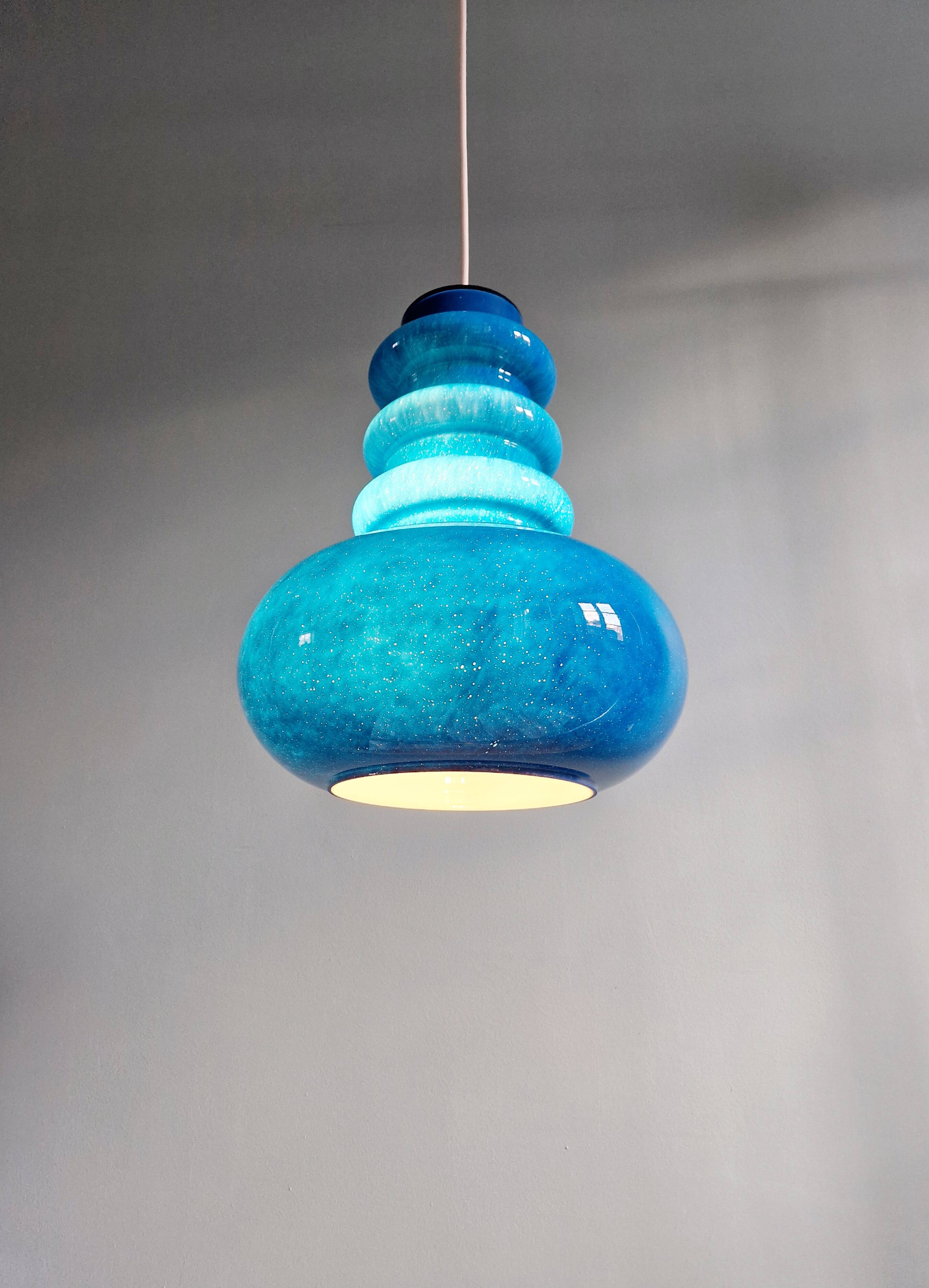 Large Space Age pendant light in blue opaline, 1960s-70s
