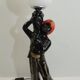 Vintage 1970s statue lamp – Black figurine in Art Deco style, opal ball.