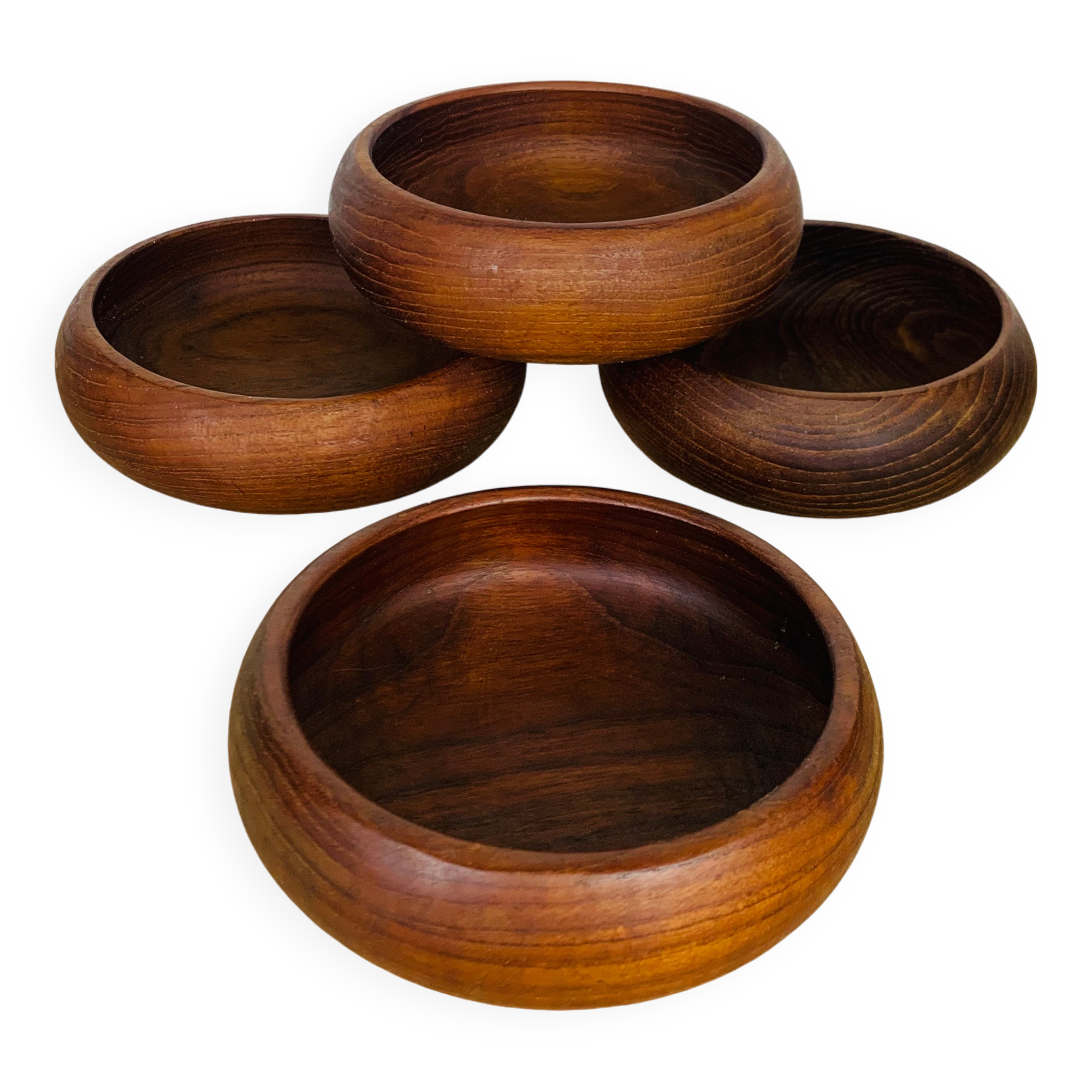 4 Danish Scandinavian teak empty pocket bowls, 1960s