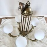 Art Deco chandelier in bronze and opaline by Jean Pascaud, 1940s.