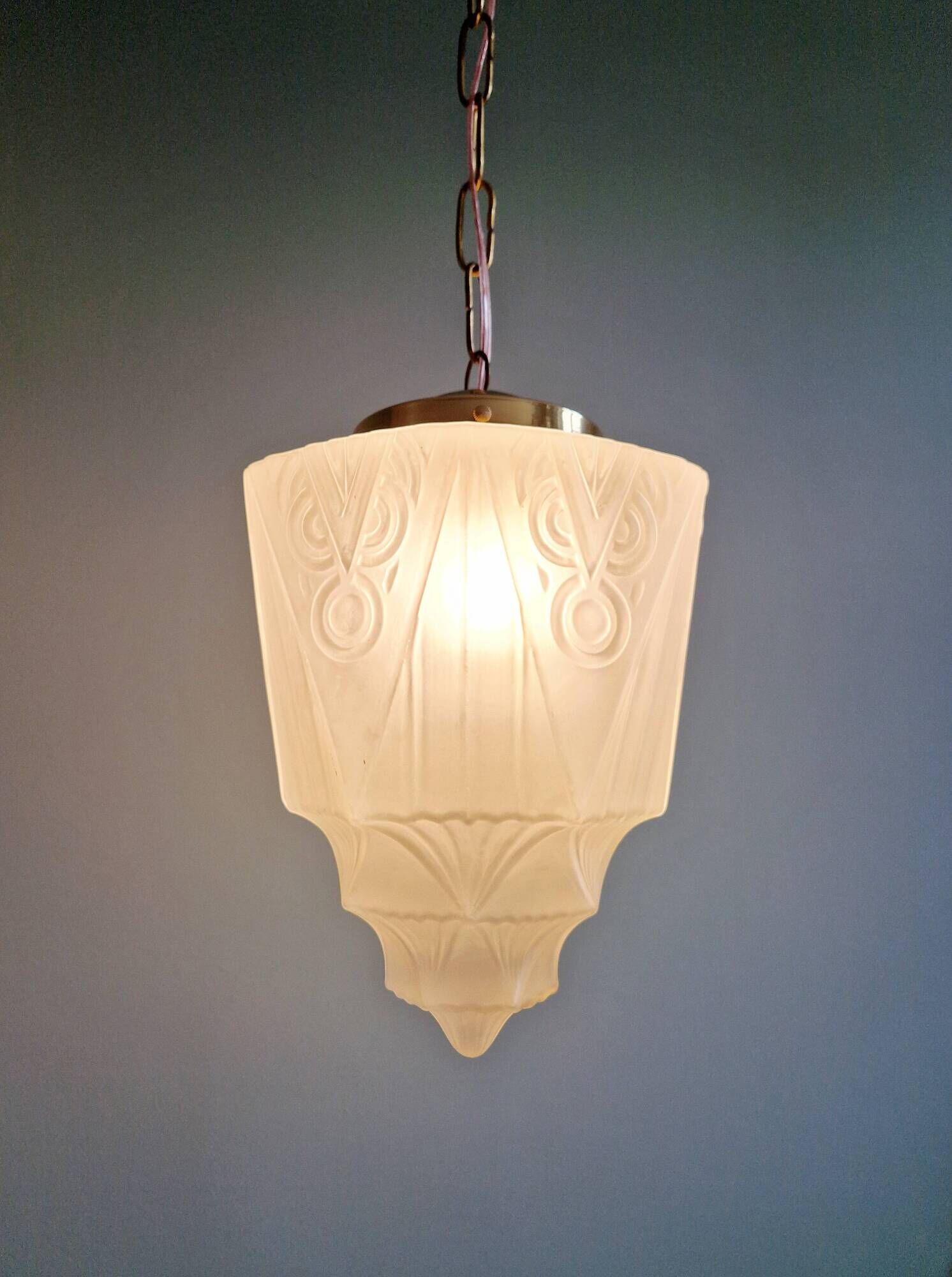 Art Deco pendant lamp in satin glass, 1920s-30s
