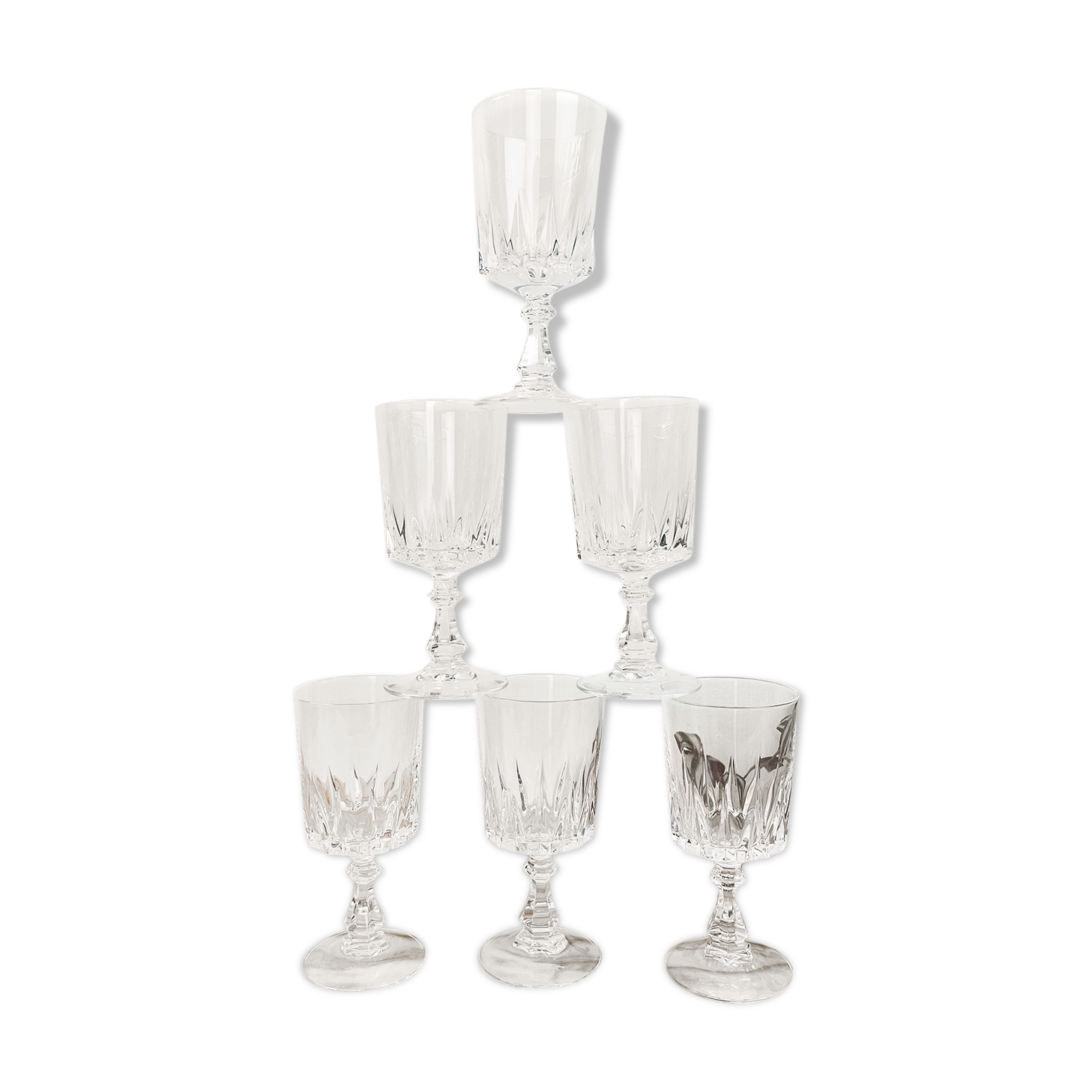 6 Arques crystal water glasses, Louvre model