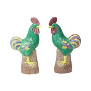 Paire de coqs polychromes émaillés en porcelaine chinoise 34 cm