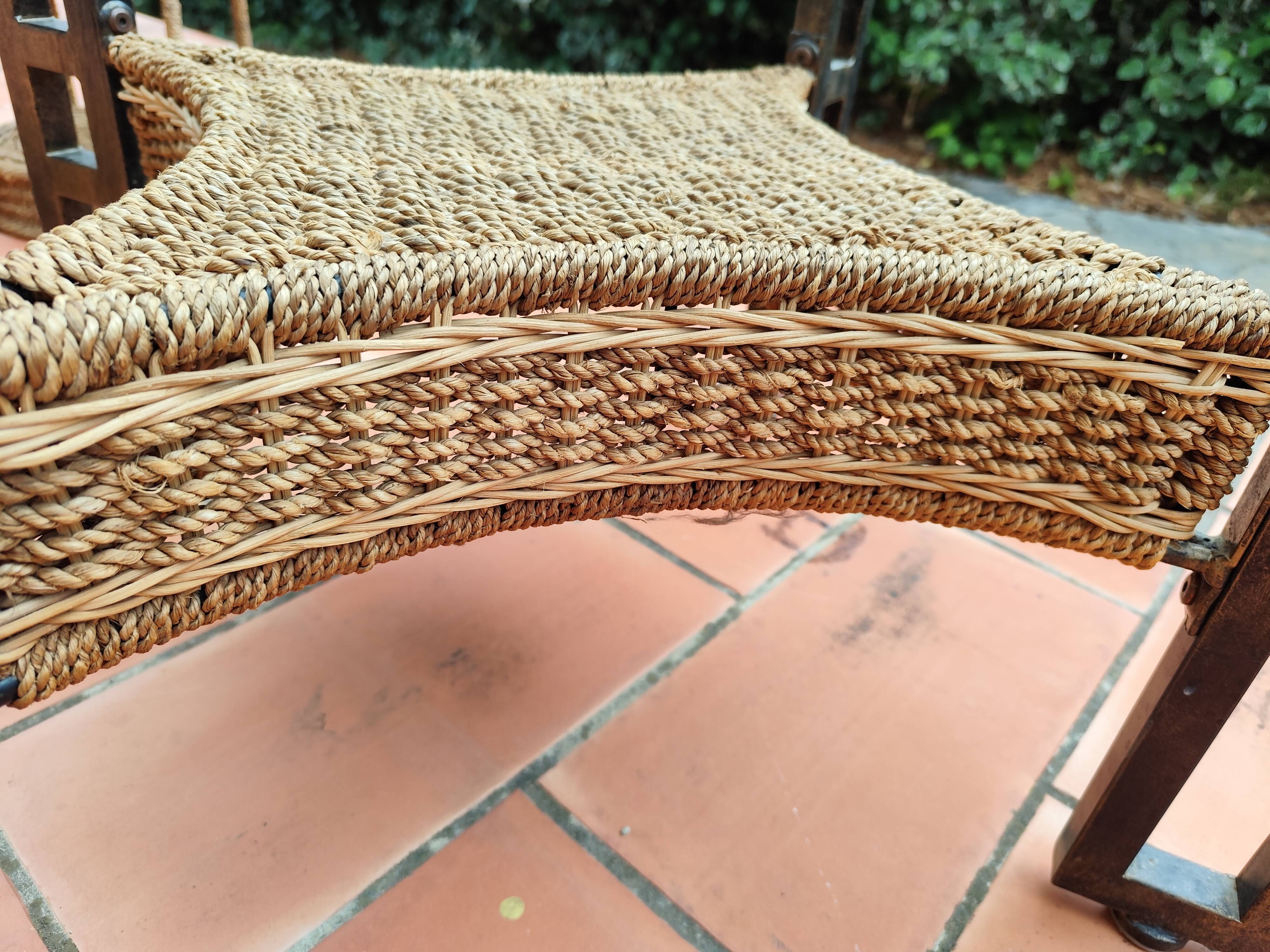 Vintage 1970s rope & rattan coffee table and 4 stools
