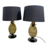 Paire de lampes de table ananas en laiton
