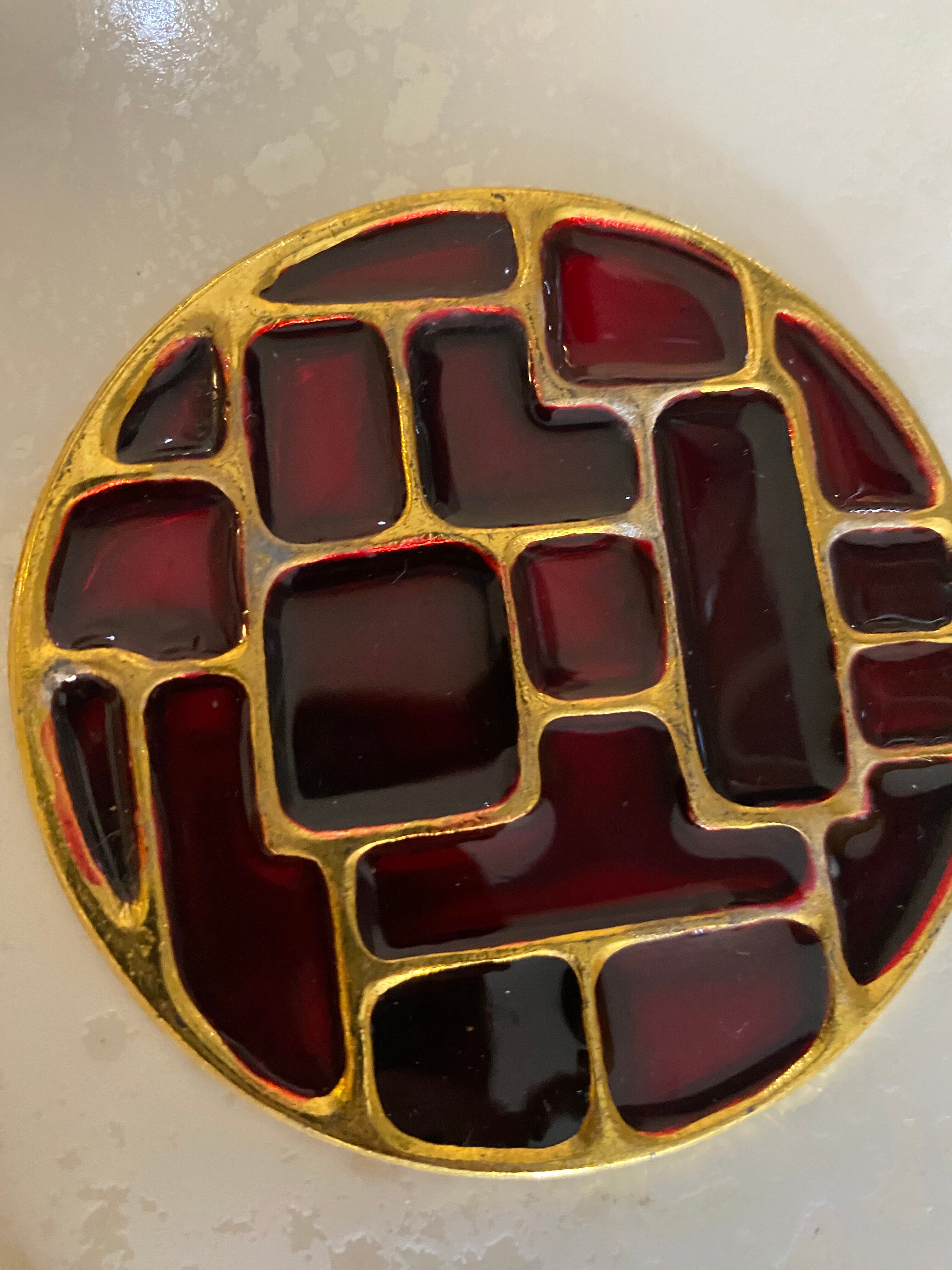 Set of 6 vintage cloisonné enamel and gold metal coasters - Style