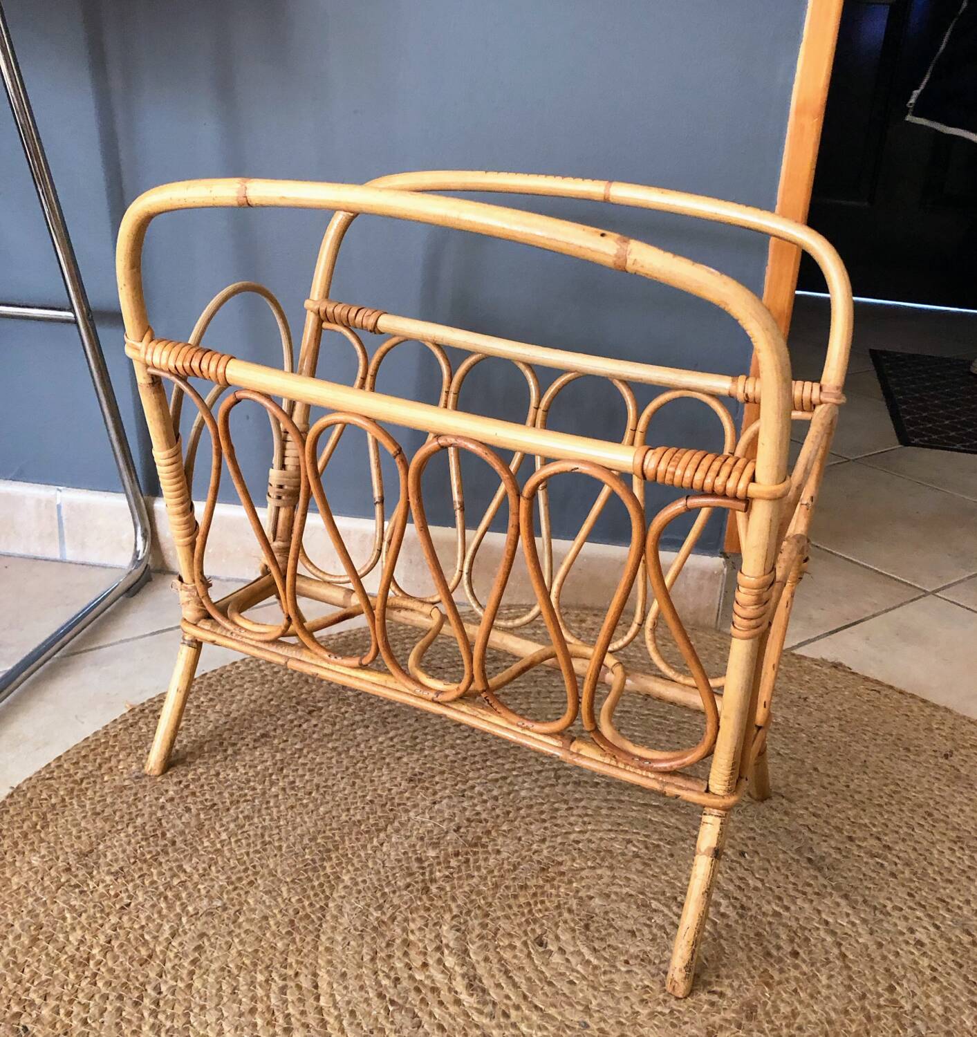 Vintage rattan magazine rack