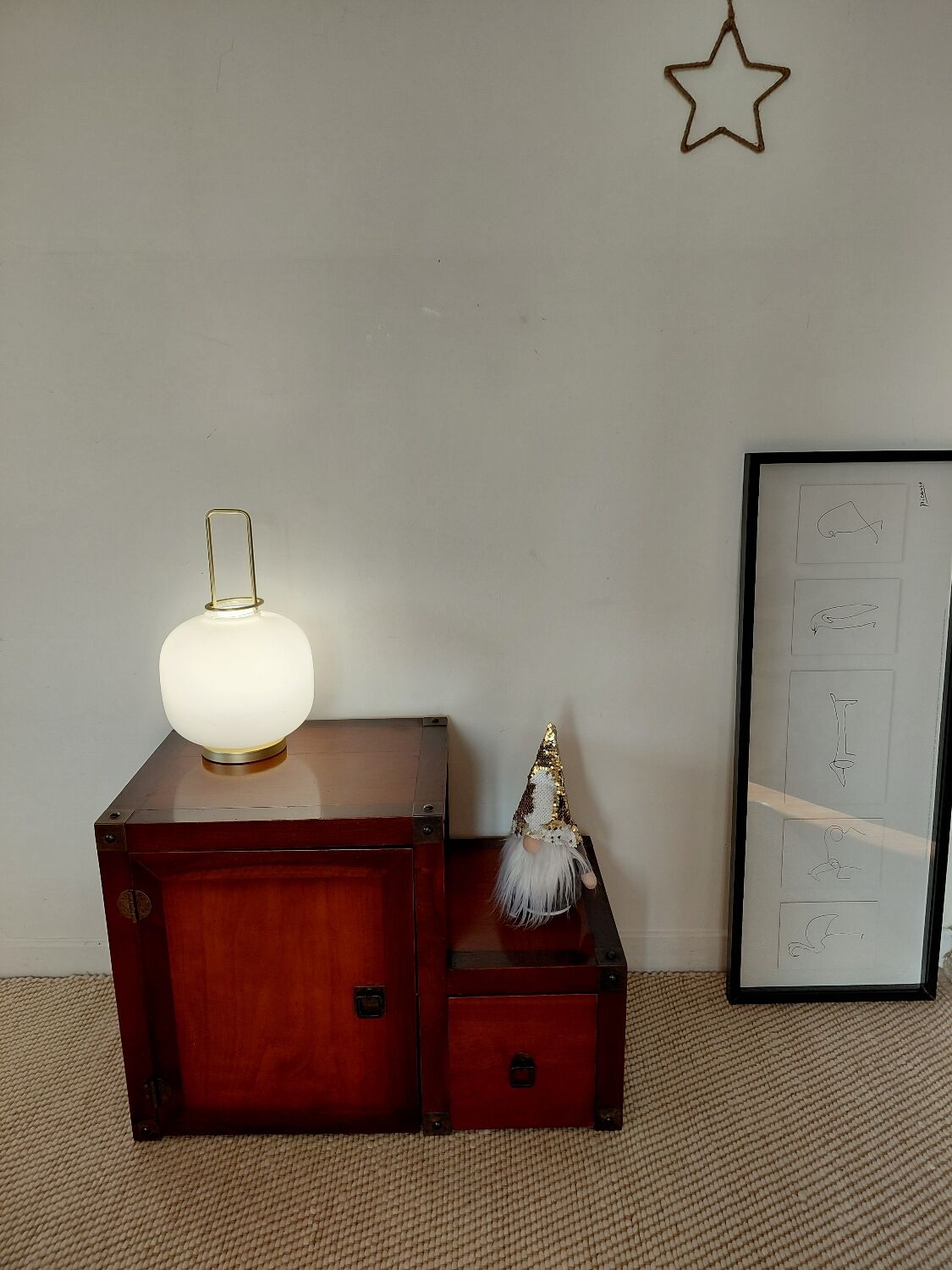 Small vintage Roche Bobois piece of furniture in Asian-style wood.