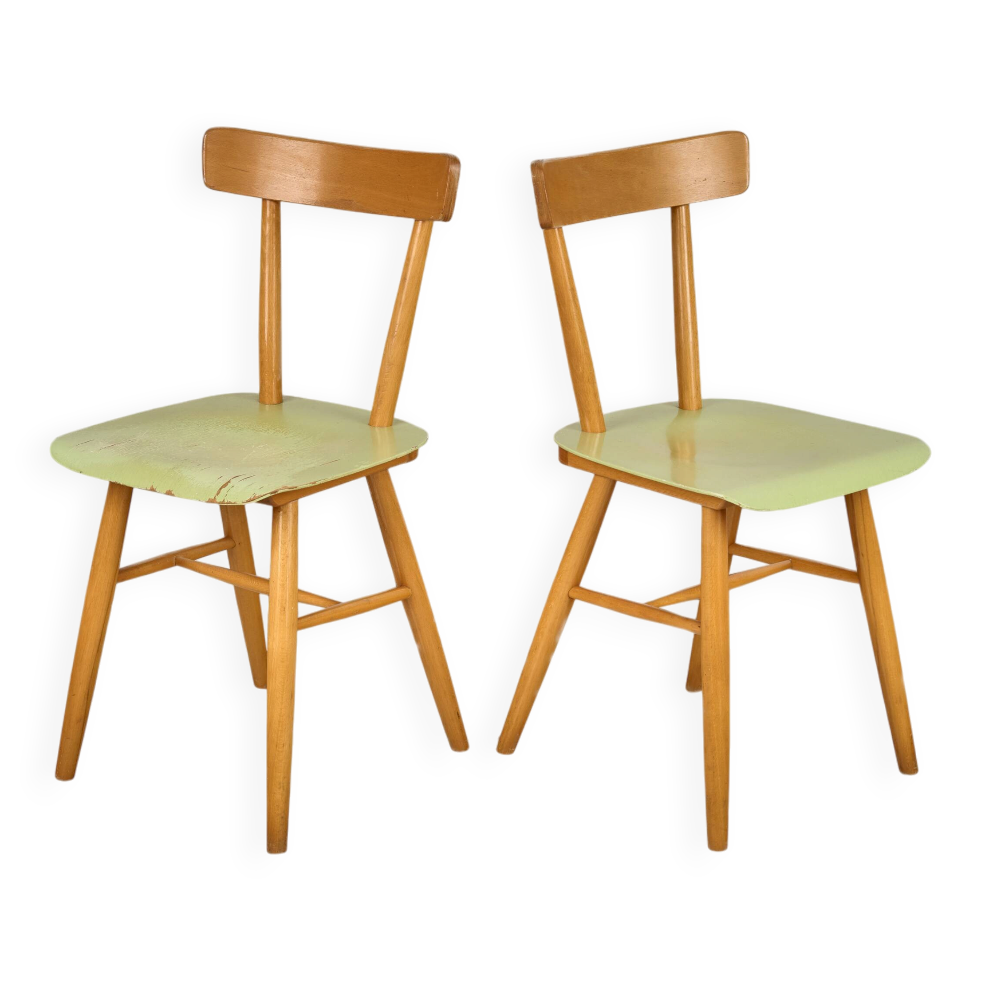 Set of 2 Beech Chairs, 1960s, Czechoslovakia