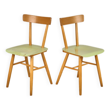 Set of 2 Beech Chairs, 1960s, Czechoslovakia