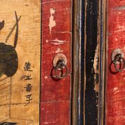 Antique lacquered pine buffet with painted lotus motifs – China, circa 1920