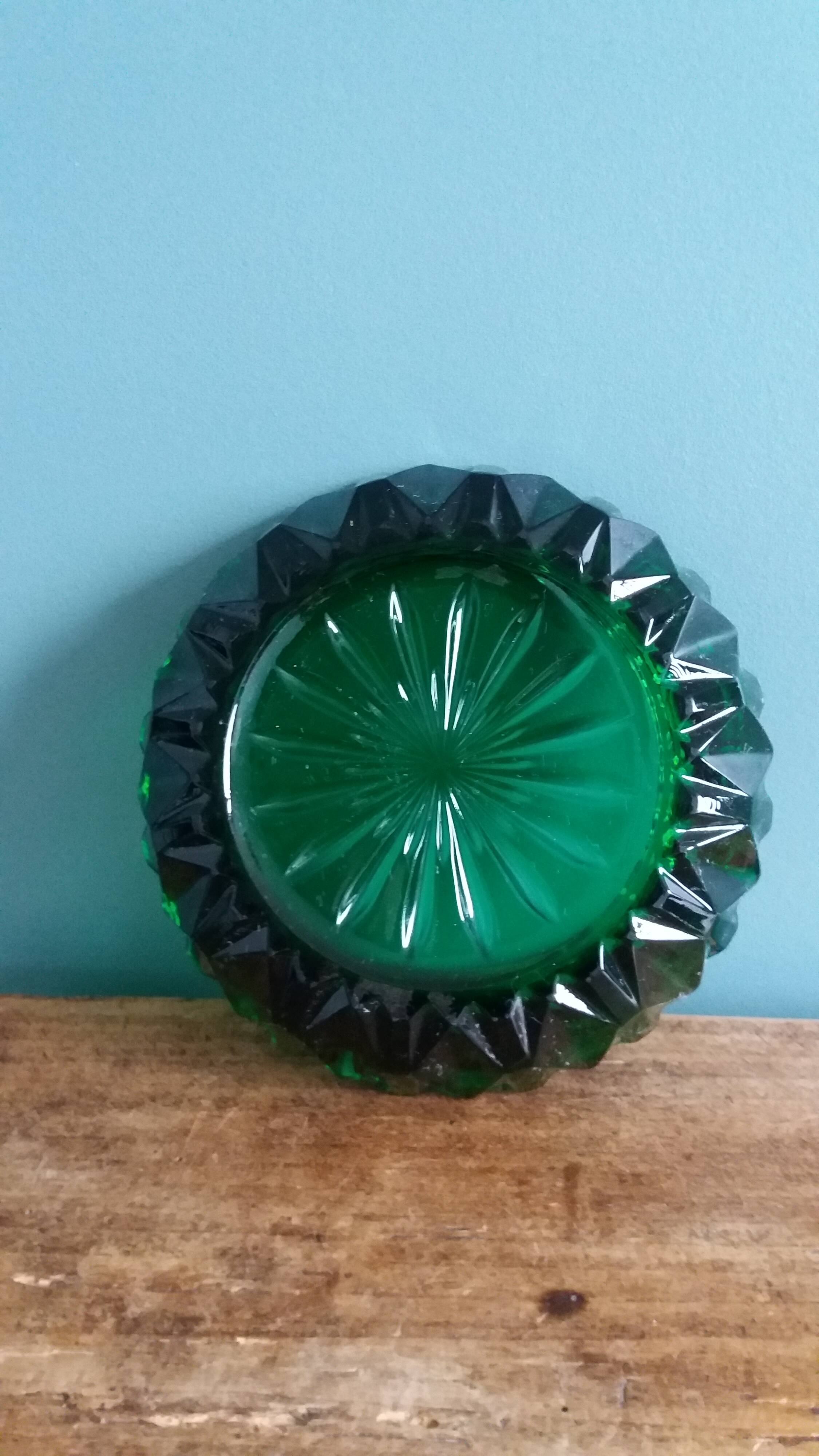Green glass ashtray