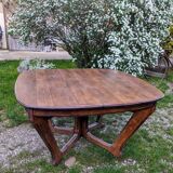 Antique art deco table with Eiffel legs in solid oak