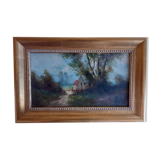 Tableau ancien à l'huile ,  inspiré de l' école de  Barbizon