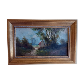 Tableau ancien à l'huile ,  inspiré de l' école de  Barbizon