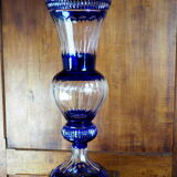Cobalt blue carved crystal vase - Cristallerie de Lorraine