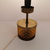 Swedish table lamp foot, made of wood, amber bubble glass and brass