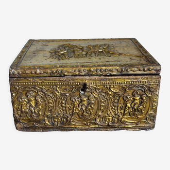 Old wooden box/casket covered with brass