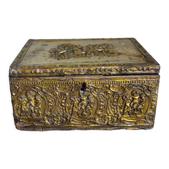 Old wooden box/casket covered with brass