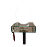 Very beautiful Marais International design pedestal table in 10mm clear glass