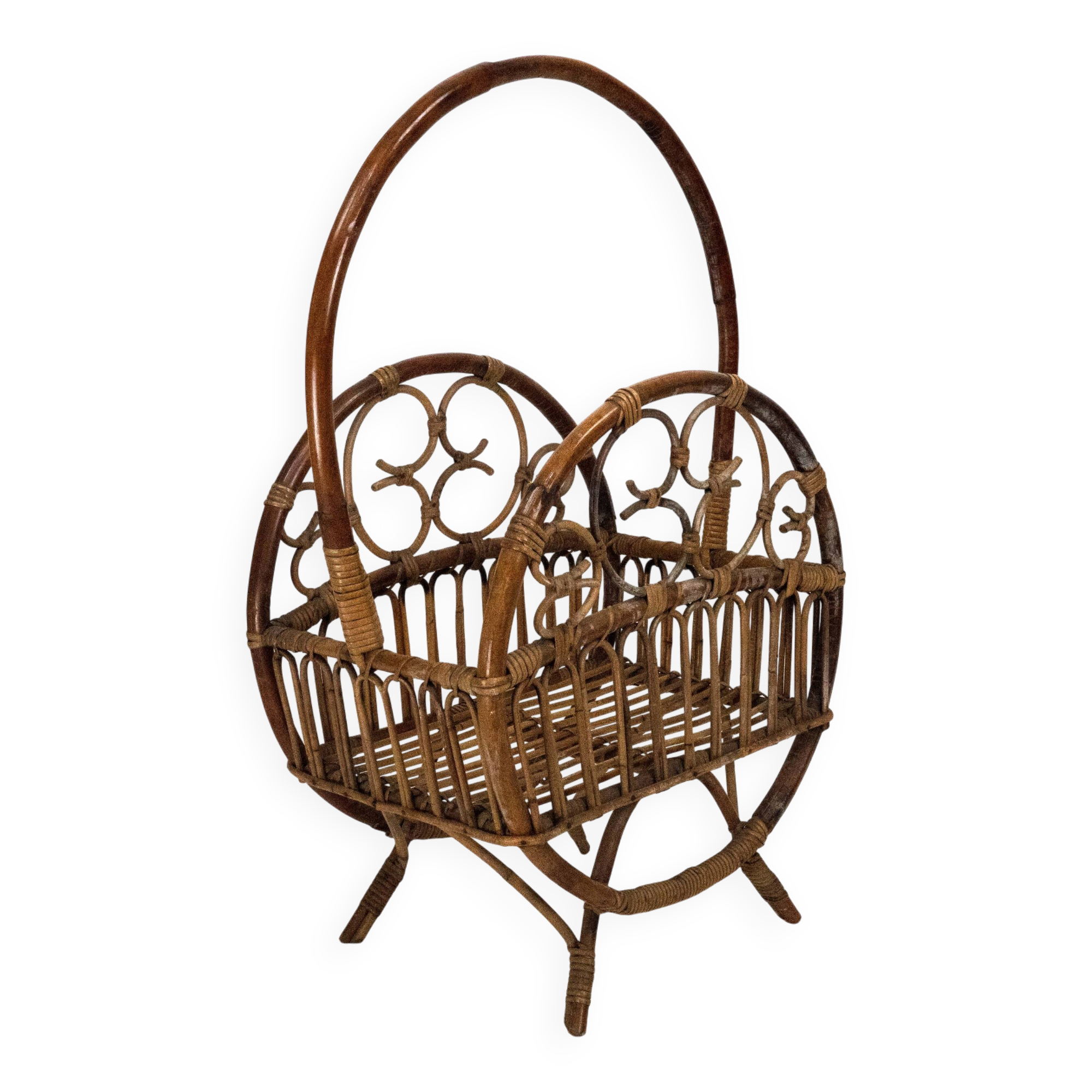 Italian Bamboo & Rattan Magazine Rack, 1950s