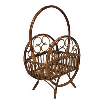 Italian Bamboo & Rattan Magazine Rack, 1950s