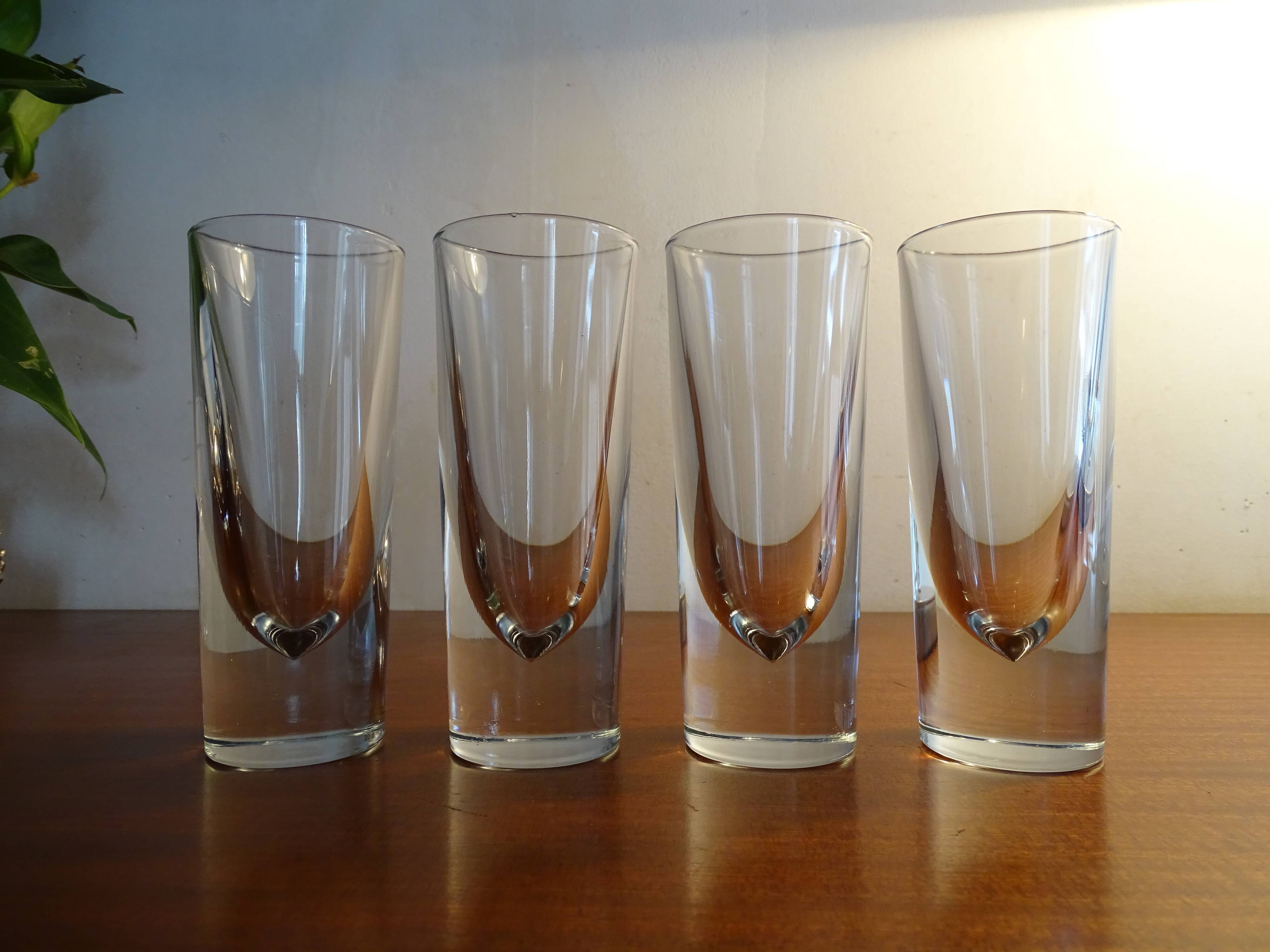 4 high glasses Heavy bullet glass Carlo Moretti Italy 1980 signed