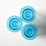 Set of 3 Vintage Blue-Footed Glasses / Mid-century Rare Tall Tumblers