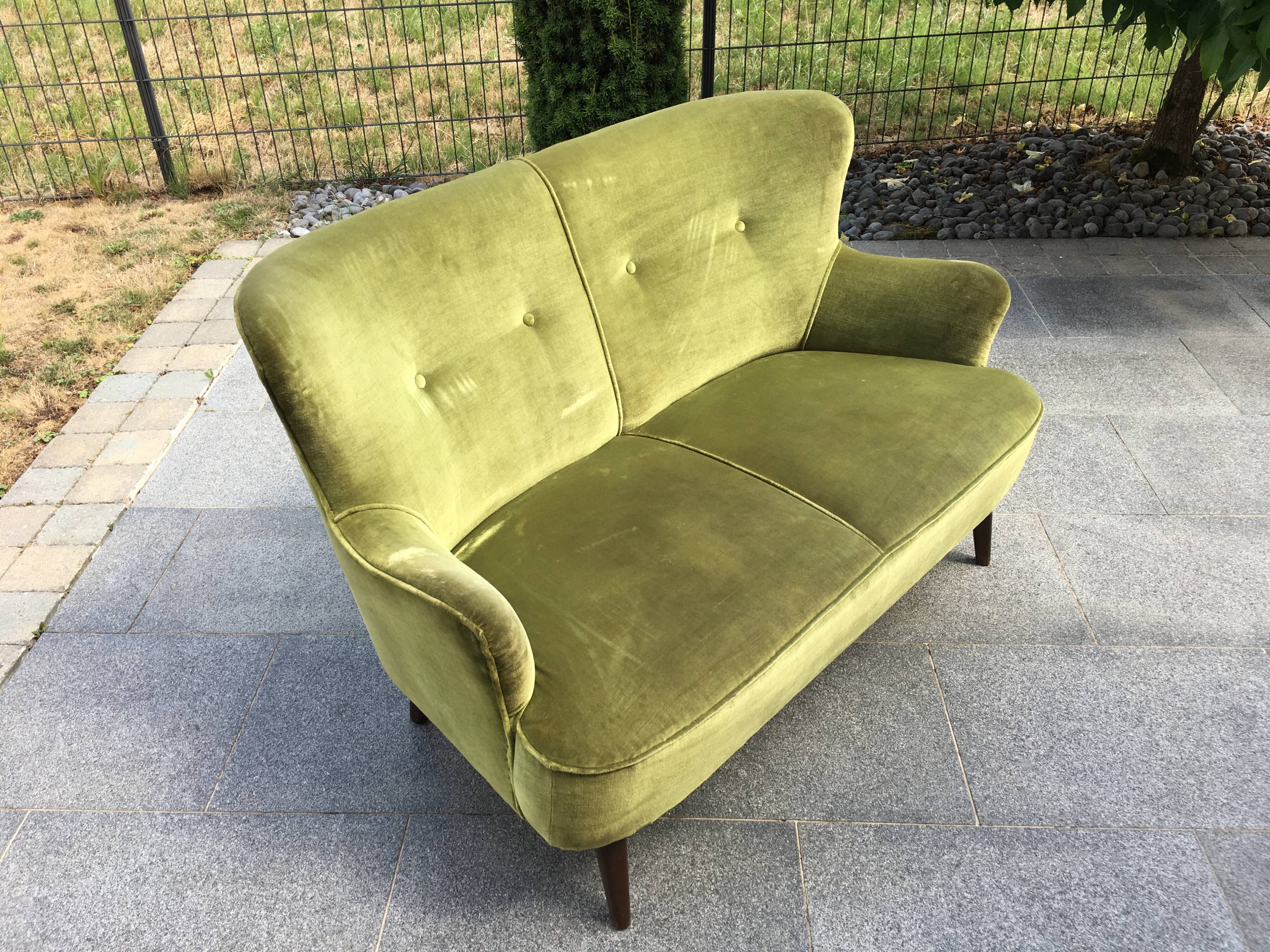 sofa 2 places organic velvet 60s