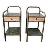 Pair of bedside tables in patinated metal