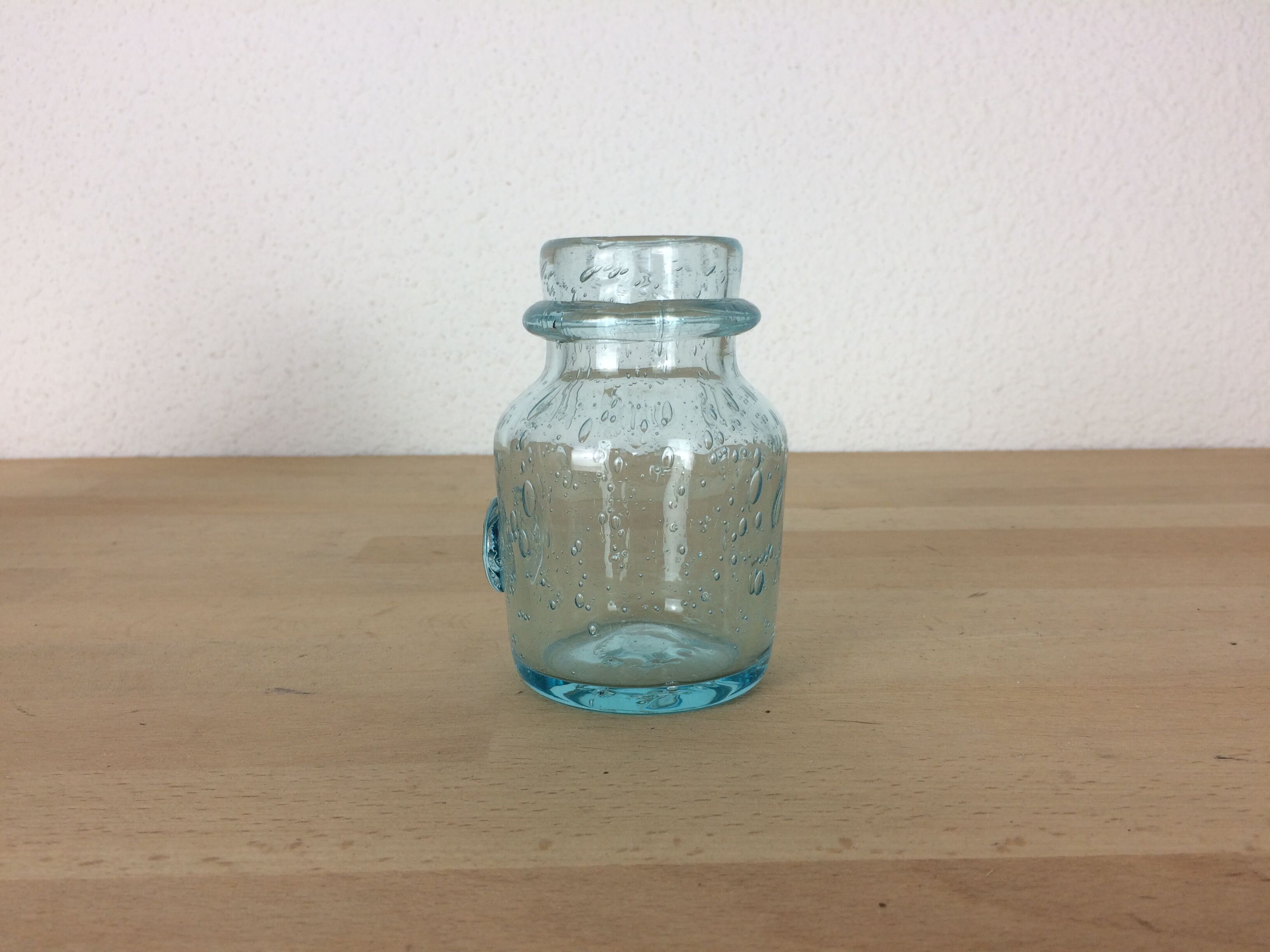 Blue bubbled glass vase