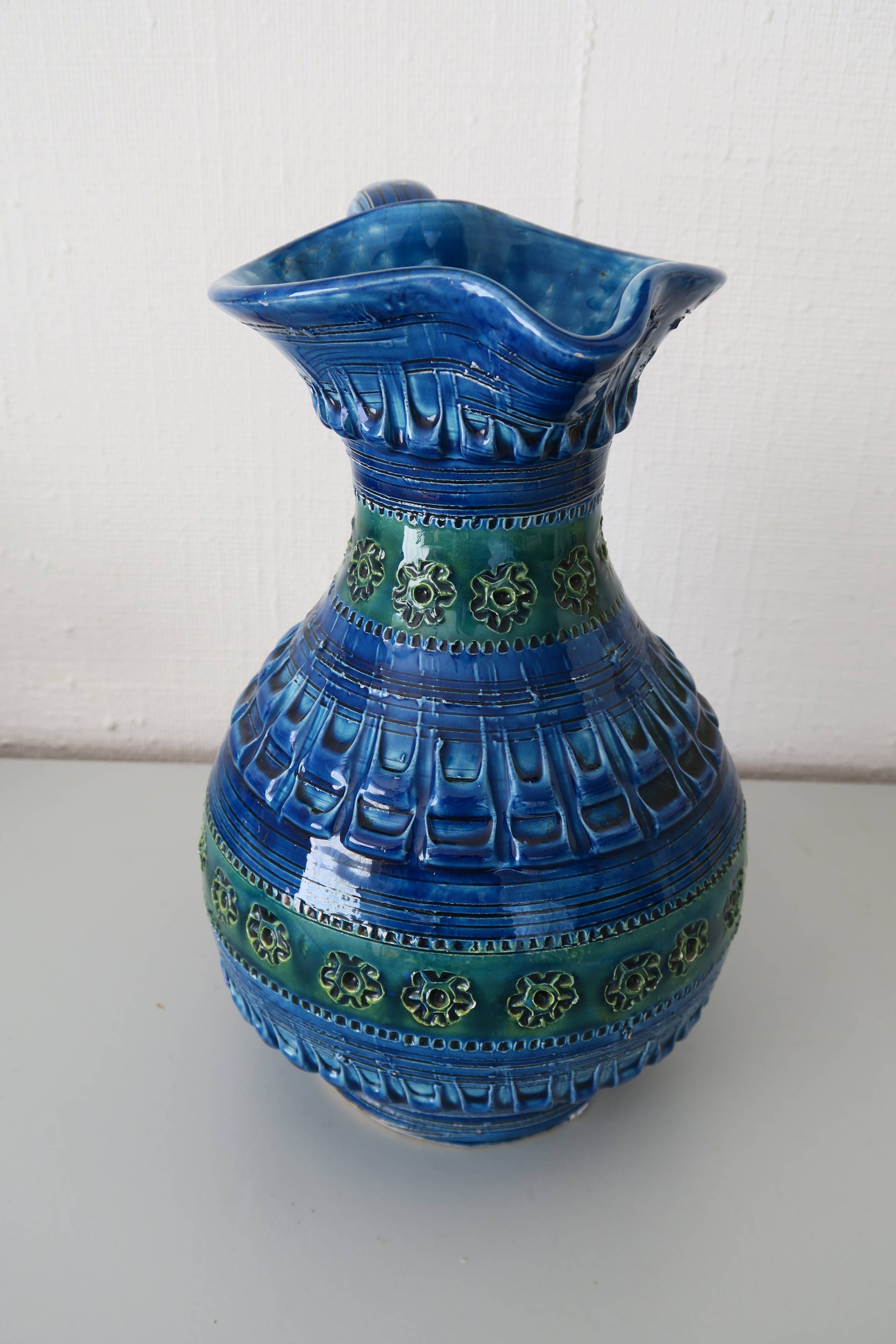 Bitossi Blue and Green Pitcher 26 cm Italy