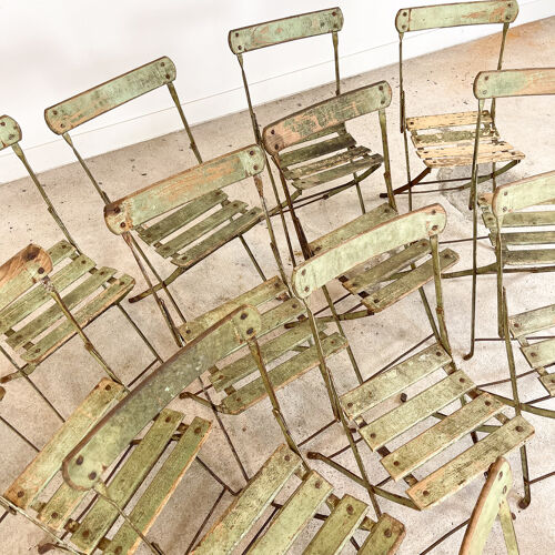 Ensemble de 14 chaises de jardin bistrot vintage