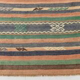 Kilim Vintage Anatolien, Rayures Tribales et Motifs Géométriques Pastel