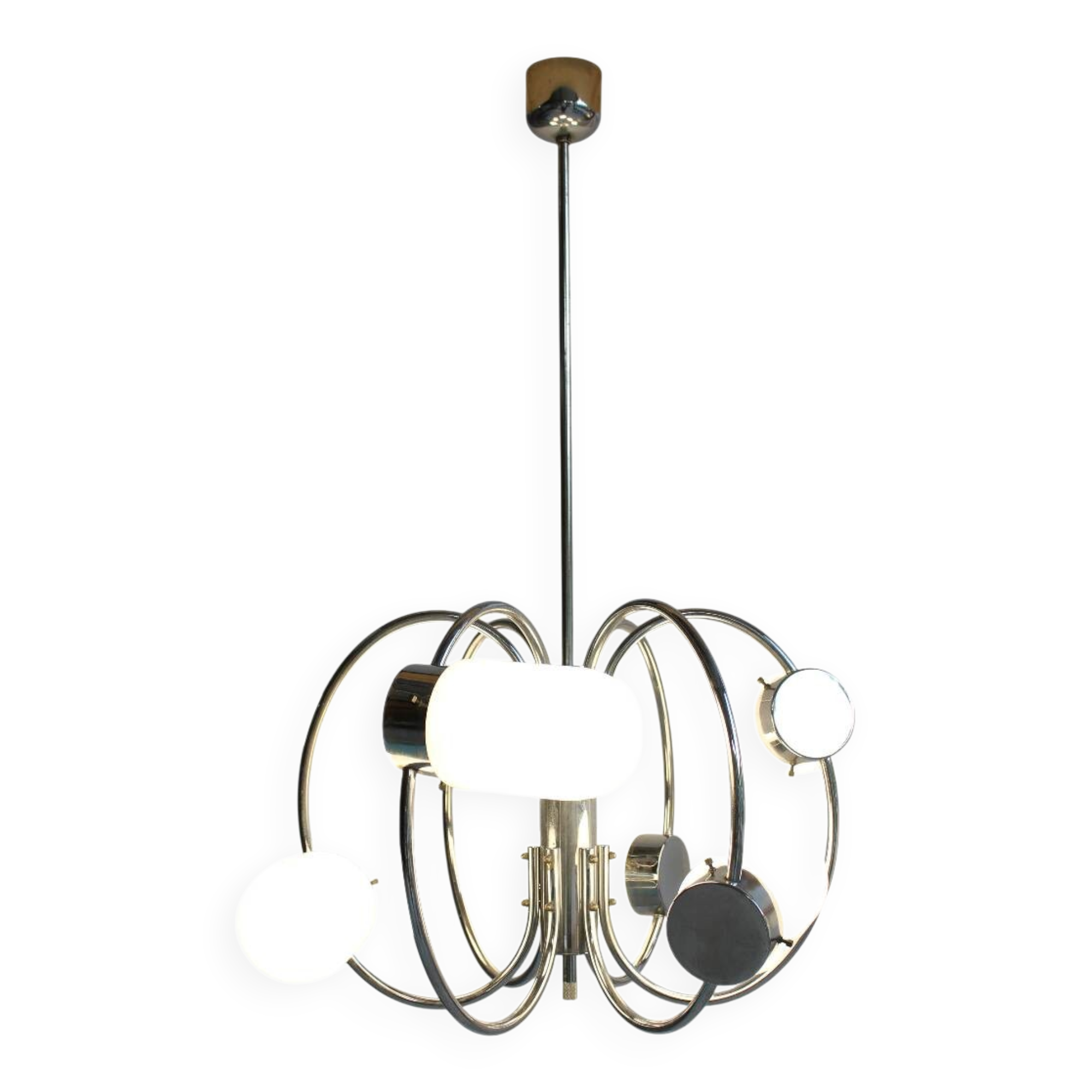 Space Age chrome-plated stylish pendant ceiling lamp, 1970s