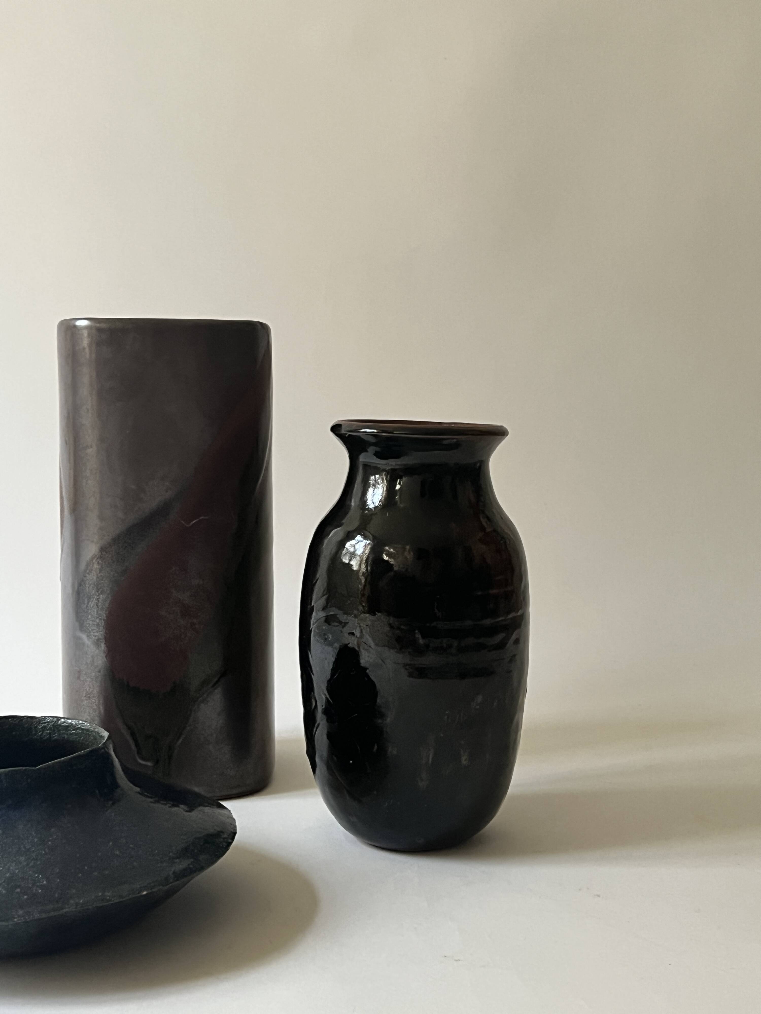 Large ovoid vase circa 1950 in tenmoku glazed ceramic