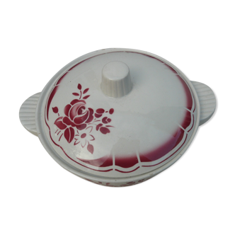 Soupière Badonviller fleurs rouges art déco