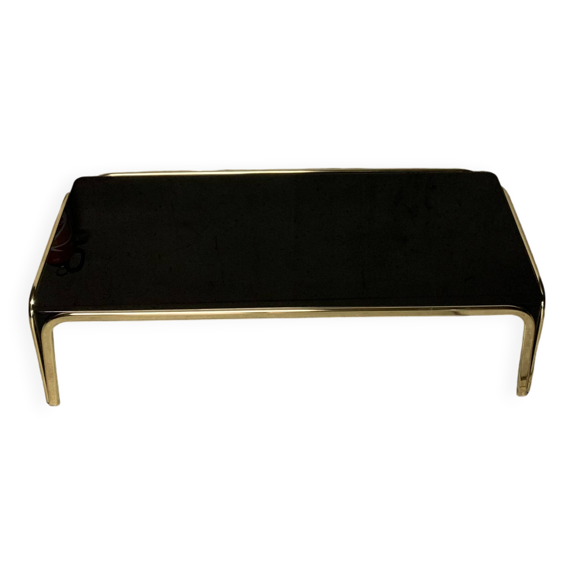 Vintage design coffee table glass and gold metal