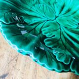 Plate with botanical leaves in green enameled earthenware from Clairfontaine circa 1890