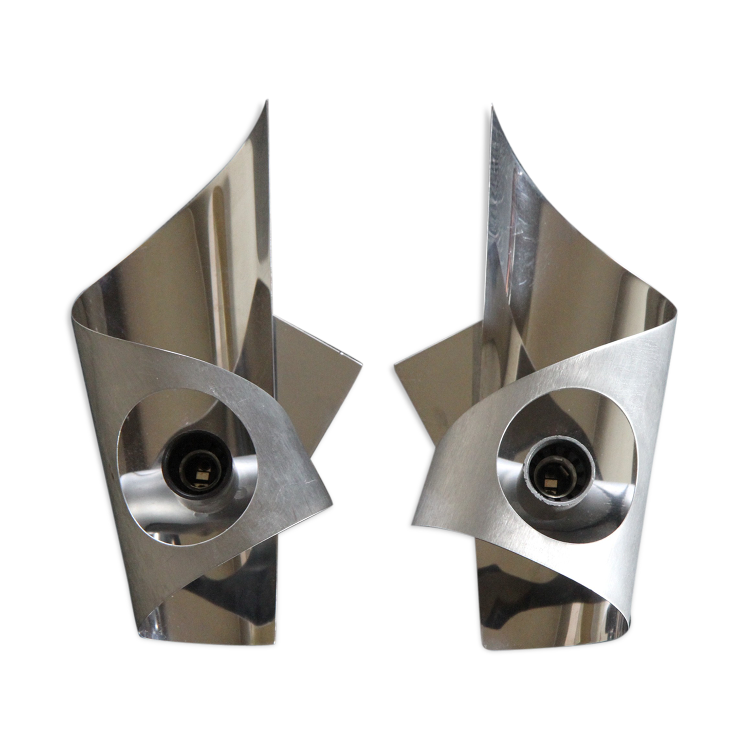 Polished and brushed stainless steel sconces 1970