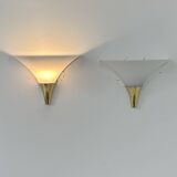 Vintage pair of wall lights, Limburg, opaline and brass, Germany, 1970.