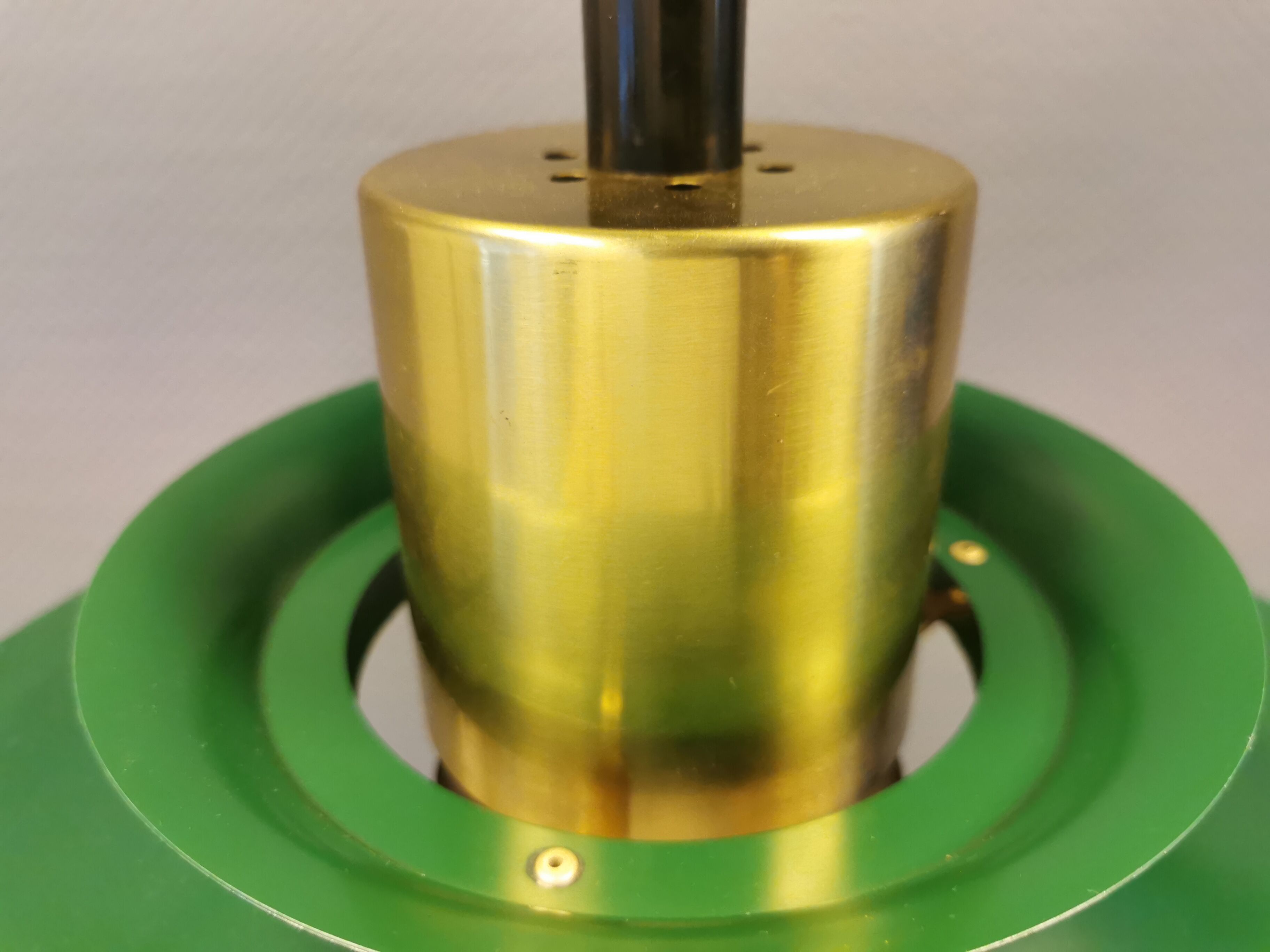 Hanging lamp from the 1970s-1980s, made of metal and brass.