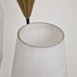 Lampadaire trépied en verre opalin et laiton, Italie, années 1950